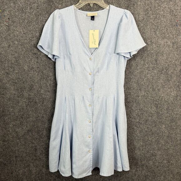Universal Thread Fit & Flare Button Front Dress XS Linen Short Flare Sleeve NWT - Picture 1 of 10